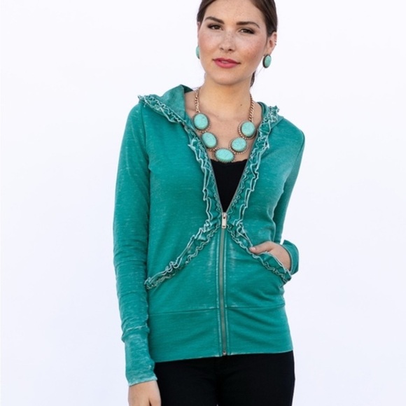 Evy’s Tree Brilla Zip Hoodie Teal Size L Fairycore Boutique Cozy - Picture 2 of 10